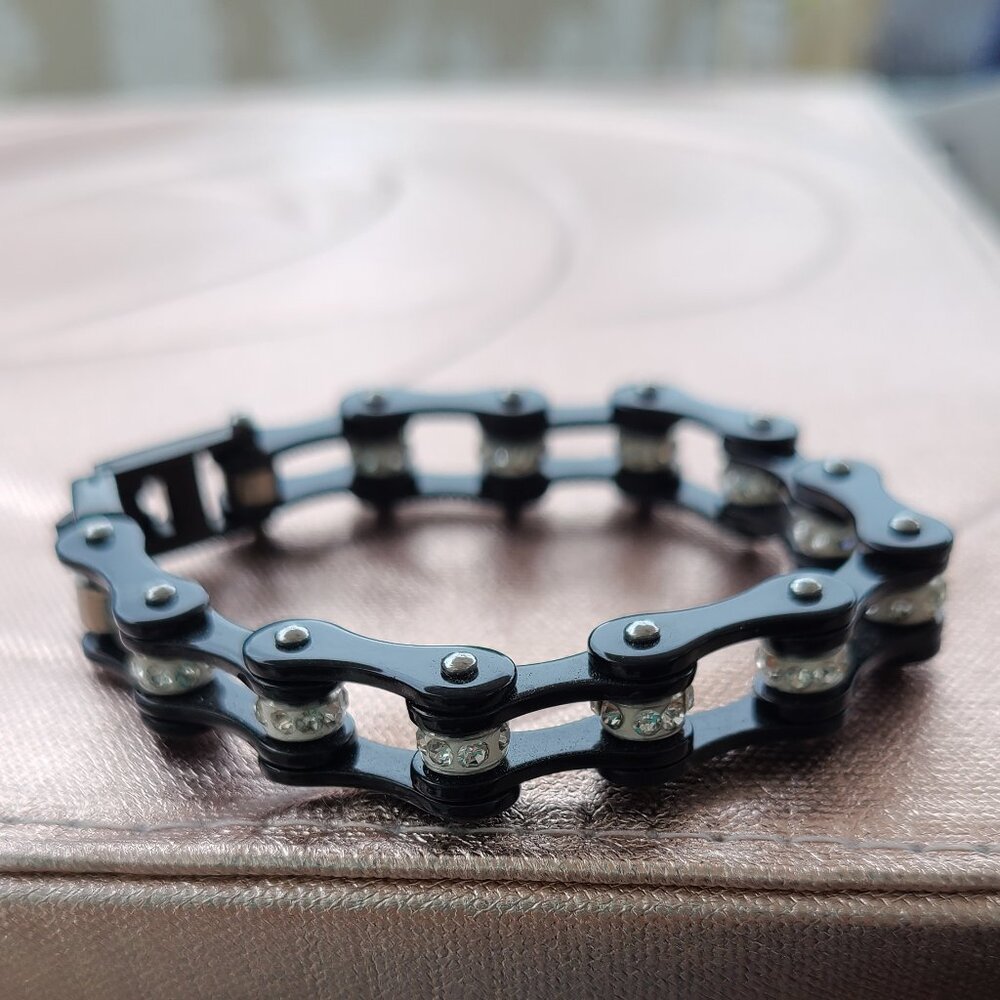 Bundle of Stainless Steel Bike Chain Bracelet and Necklace with Charm.